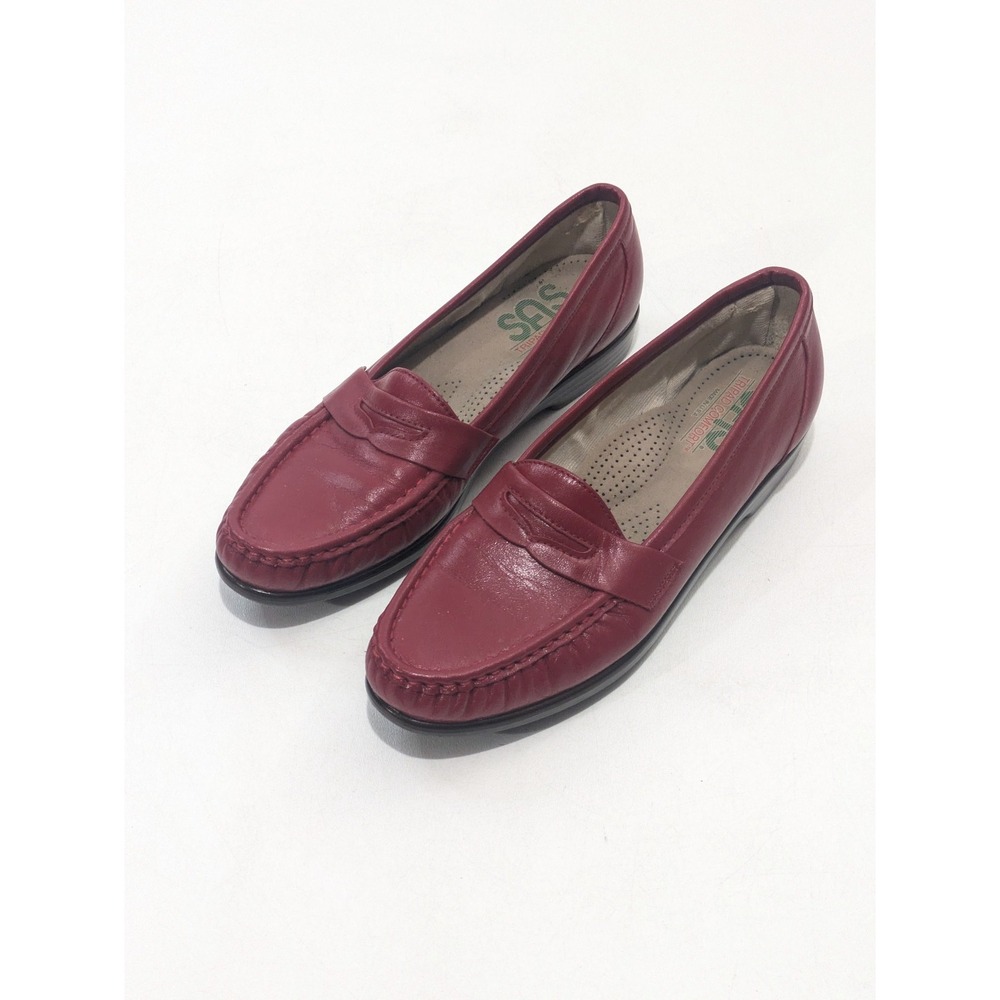 SAS Simplify Burgundy Leather Loafers Women's 8.5 S Narrow Moc Toe Comfort